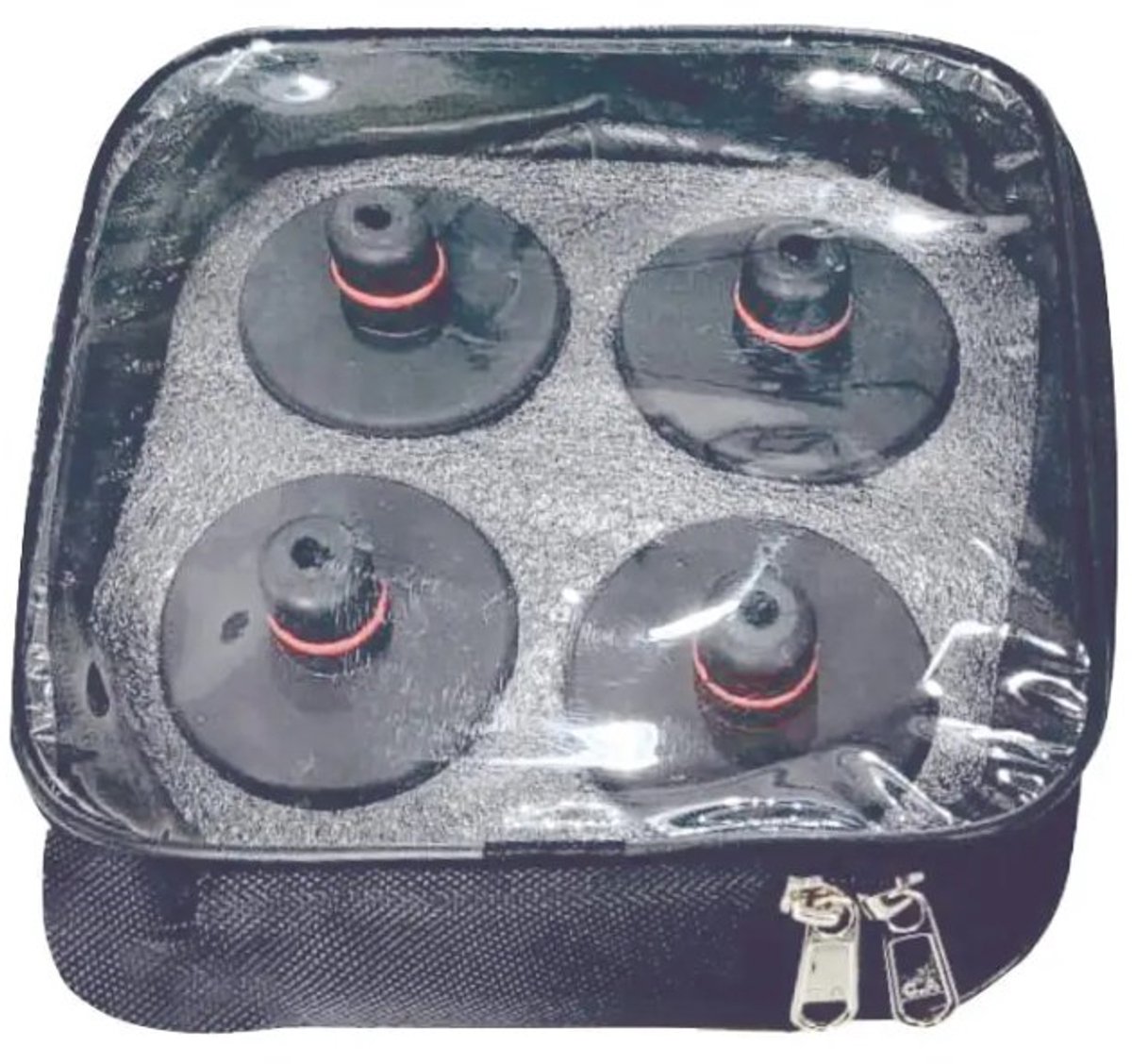 Rubberen padset in ritsetui – Tesla set bestaande uit 4 ronde rubberen pads