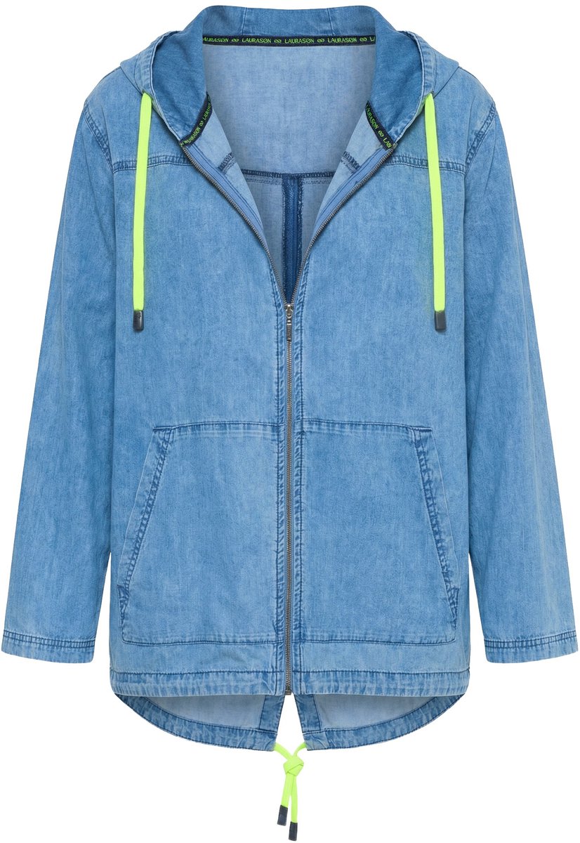 Laurasøn - Dames - Jeansparker capuchon - Gebleekt denim - Maat 48+
