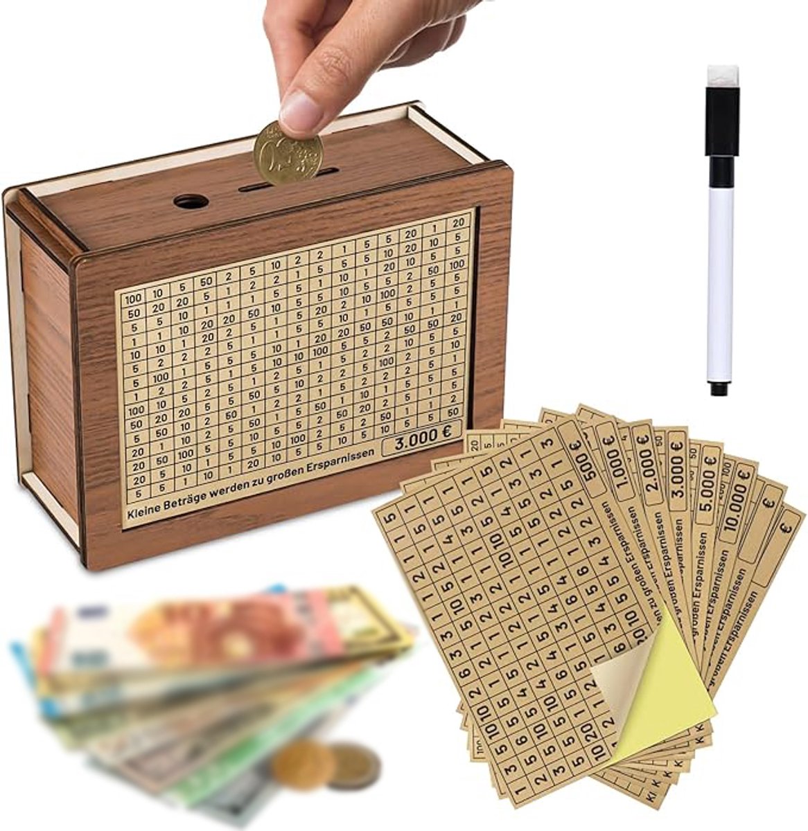 Herbruikbare Houten Spaarpot Voor Spaardoelen Van €500-10.000 - Eenvoudige Montage Budgettracker Interactieve Spaarhulp - Ideaal Verjaardags- En Kerstcadeau