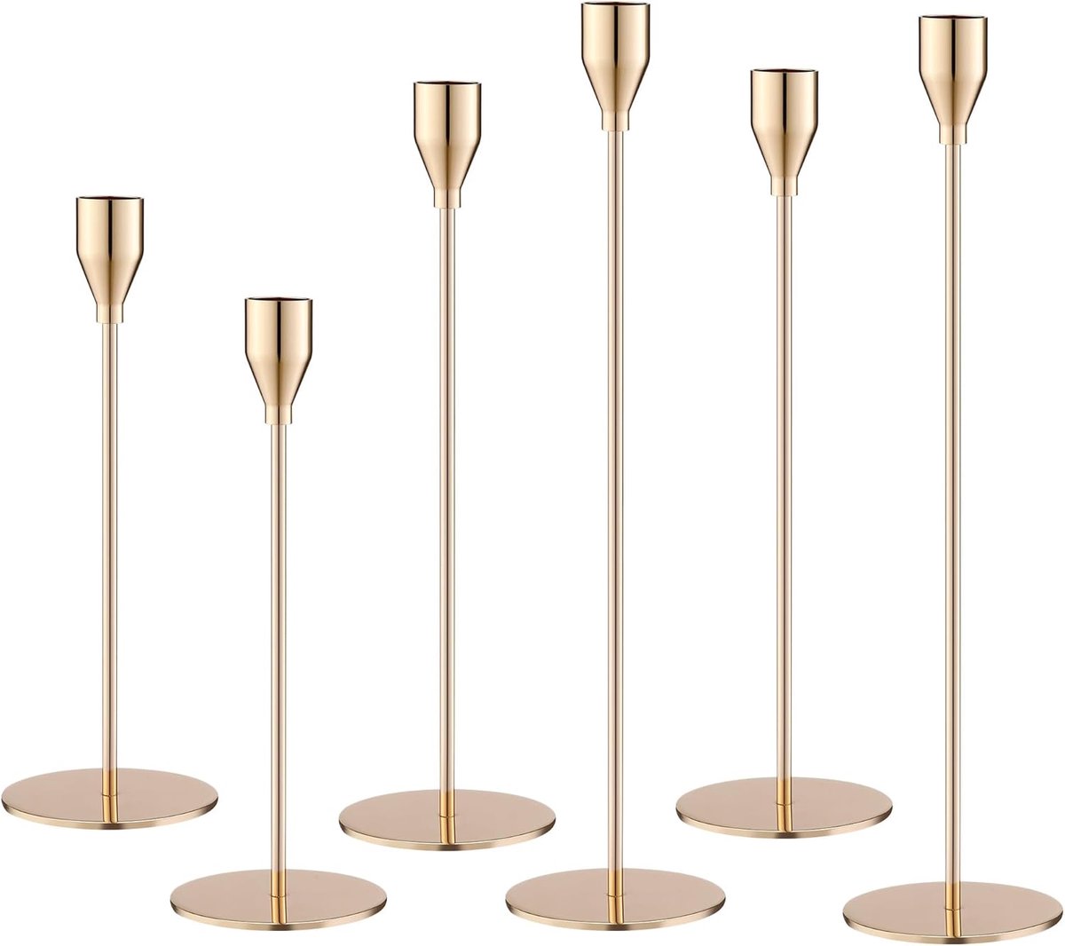 6 gouden conische kandelaars - kandelaars voor bruiloft - goud - geschikt voor bruiloften - kerstdecoraties