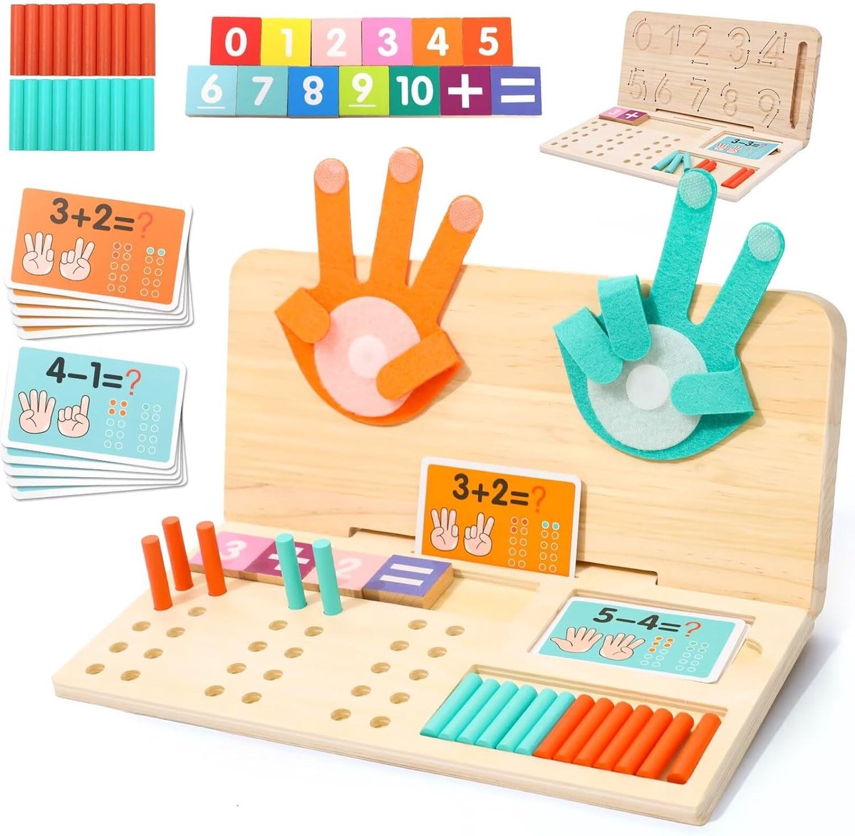 Houten Montessori-Rekenbord Met 20 Telstokjes En Cijferblokken – Schoolspullen Voor Kleuters STEM-Educatief Sensorisch Speelgoed Voor Kinderen Vanaf 3 Jaar