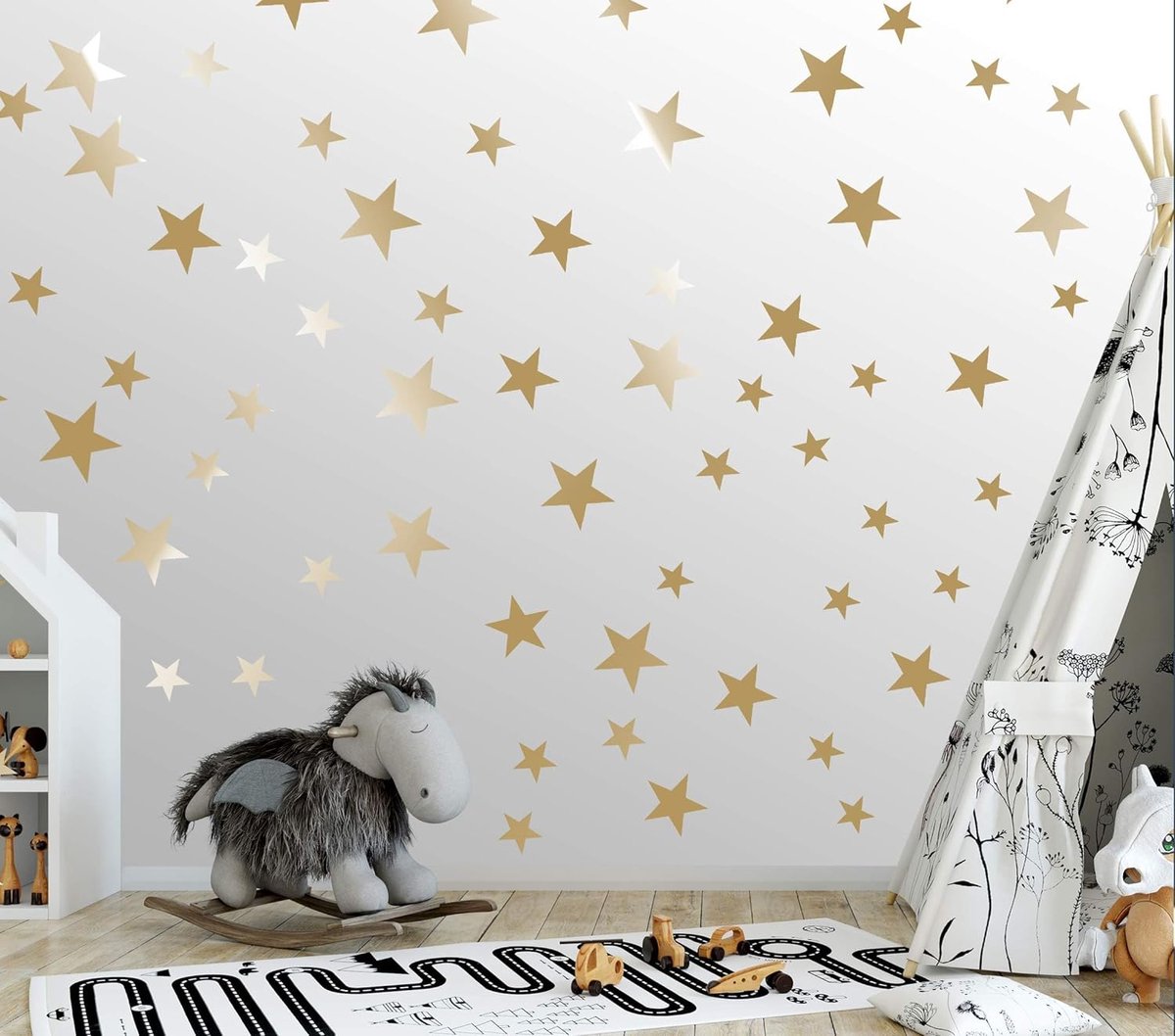 25 sterren muurstickers voor de kinderkamer - muursticker set - pastelkleuren - baby sterrenhemel om op te plakken - goud