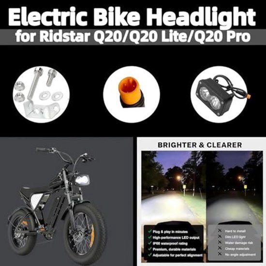 3-pins E-bike-koplamp in Baja-stijl for Ridstar Q20, 3-pins Julet Plug-and-Play, 6800K helder, 10V-80V breedspanning, 30W volledig aluminium off-road(Yellow light (extension cord)) — afbeelding 2