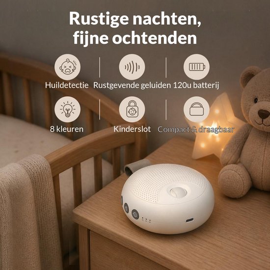 Nexeli NX-KC-30 White Noise Machine - Baby Nachtlamp & Huilsensor - Draagbaar Slaapgeluiden Speaker - 21 Kalmerende Geluiden - Oplaadbaar - Wit van Nexeli Nx — afbeelding 5