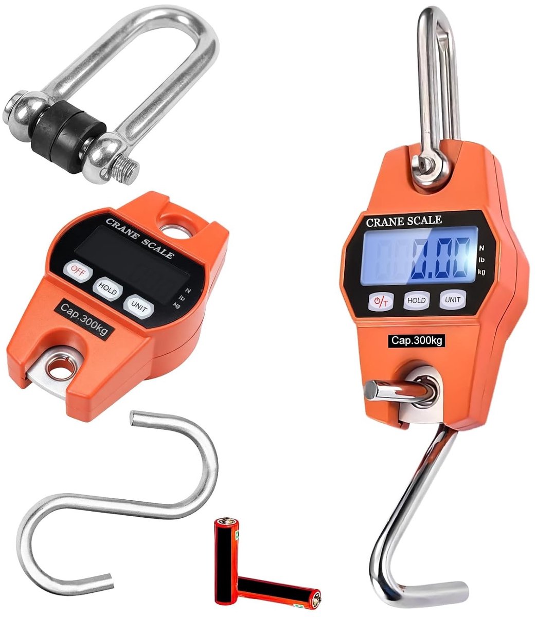 Kofferweegschaal - Zwart - Max. 300 kg - Digitale Mini Draagbare Weegschaal met LCD-display en Haak - Voor Bagage en Vissen
