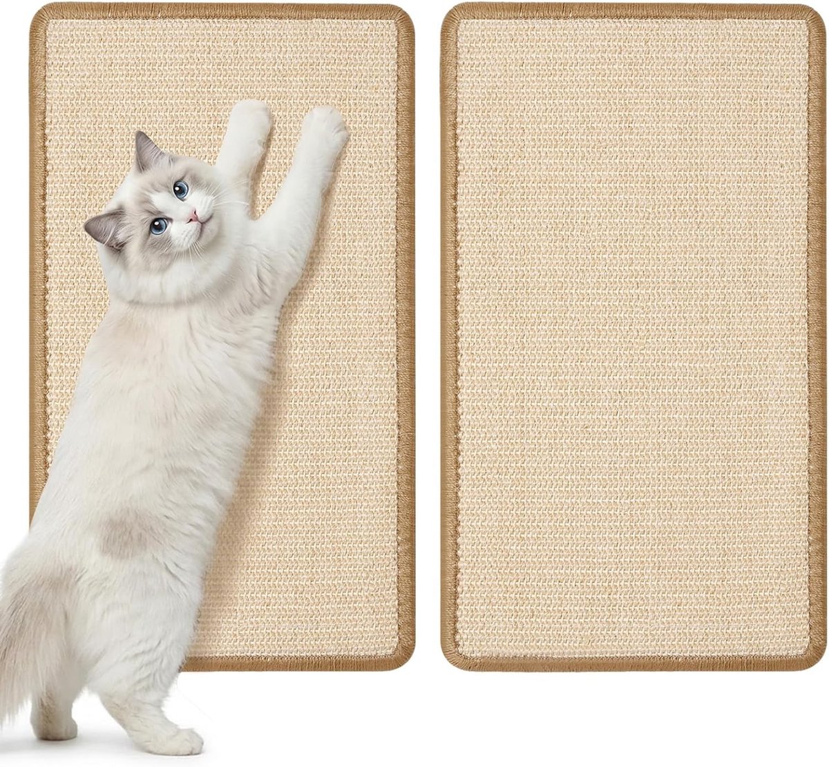 Krabpaal voor zware katten - Beige - Set van 2 - Sisal Krabmatten 50 x 30 cm - Zelfklevend en Antislip Krabpaneel