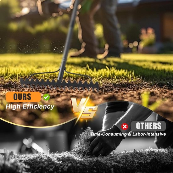 Tuinhark - Grijs - 195 cm - Metalen Hark met 17 Tanden - Voor Tuinieren en Tuinonderhoud — afbeelding 3