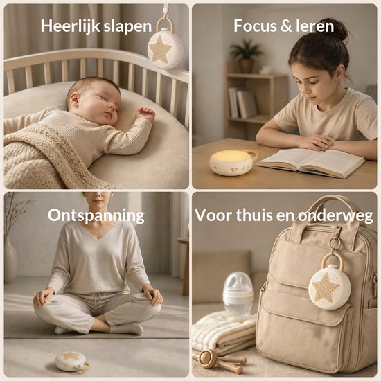 Nexeli NX-KC-35 White Noise Machine Baby met Sterrennachtlamp & Huilsensor - Draagbaar Slaapgeluiden Apparaat - 21 Kalmerende Geluiden - Oplaadbaar - Beige van Nexeli Nx — afbeelding 2