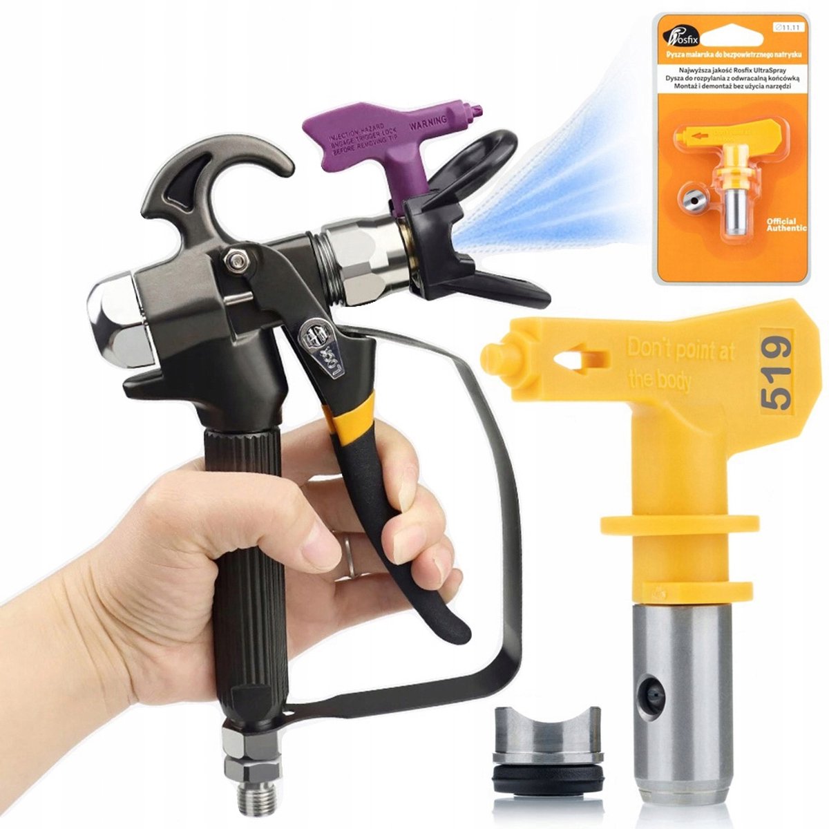 Rosfix Spuitpistool Airless Verfspuit Set TurboJet TJ1 - Precisie Spuitpistool - Spuitmond 519 25cm