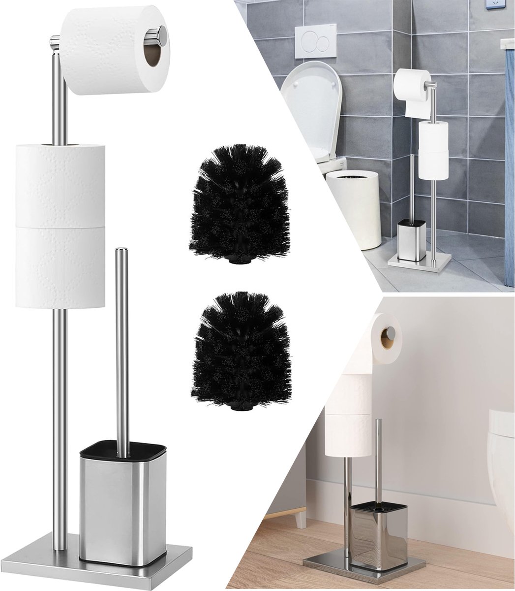 Toiletpapierhouder Met Toiletborstel - Vrijstaande Toiletrolhouder - Roestvrijstalen Toiletrolhouder - Toiletborstel En Houder Voor De Badkamer