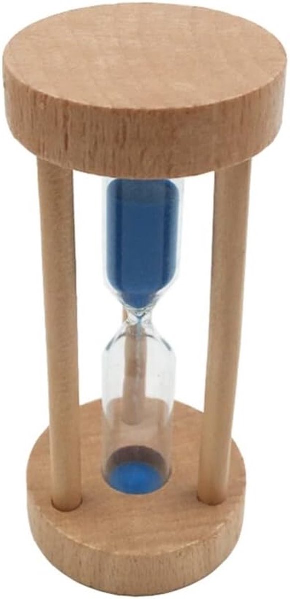 Zandloper 3 Minuten - Zandklok Houten - Koken Spelletjes - Vintage Decoratie - 98x45x98 mm - Blauw