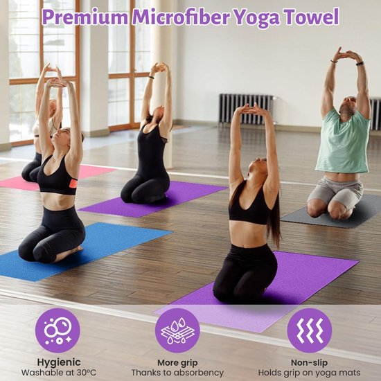Yogahanddoek met antislip siliconen stippen - Microvezel - 183x63 cm - Roze/Paars — afbeelding 5