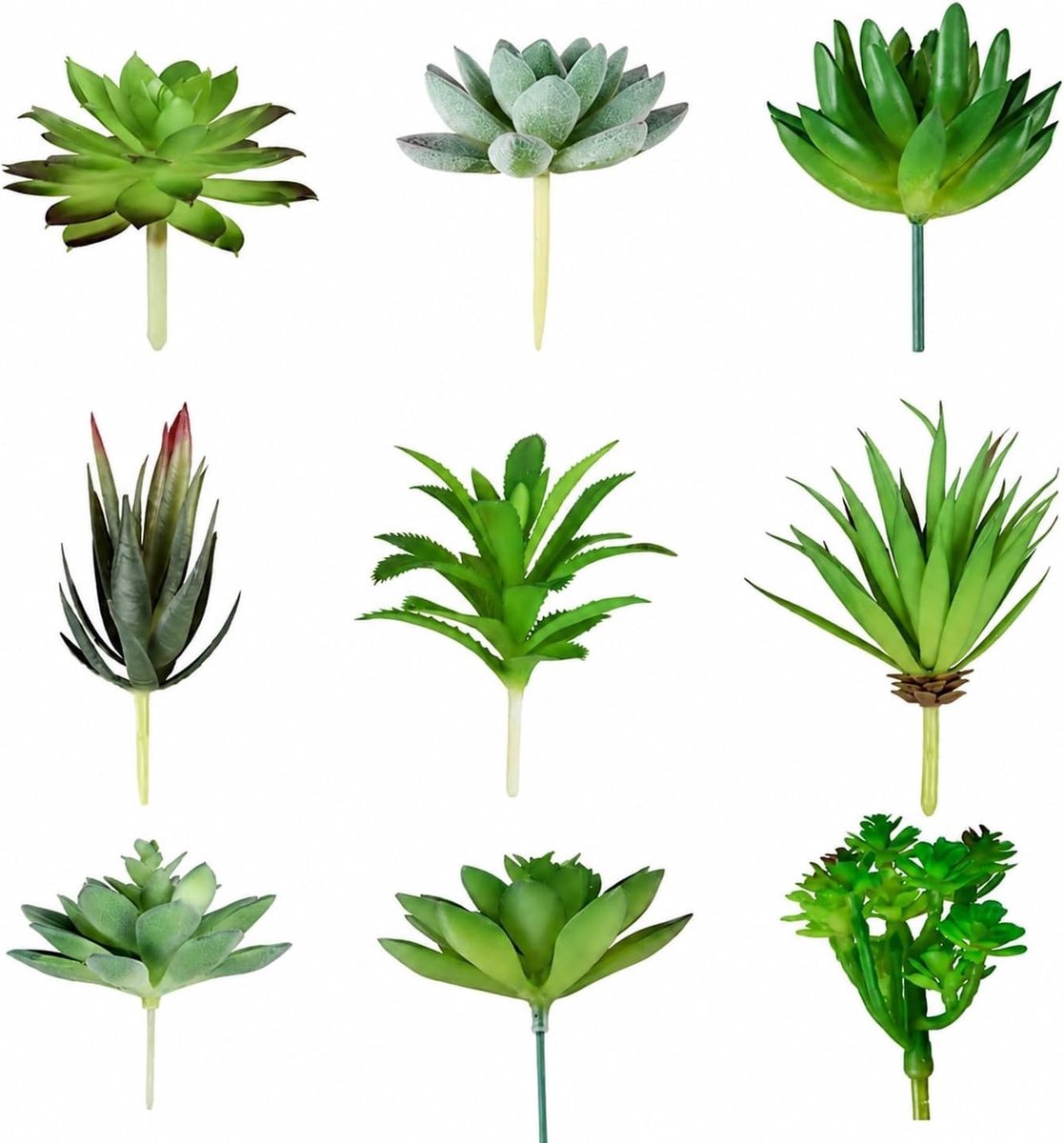 Kunstvetplanten met pot - Groen - Set van 9 stuks - Kunststof Decoratieve Vetplanten - Voor Woonkamer en Kantoor