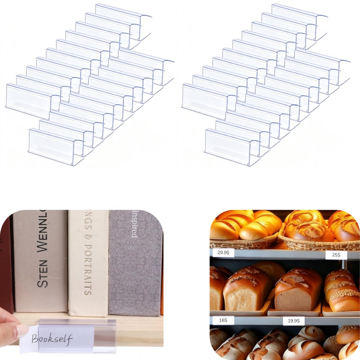 40 stuks labelclips - doorzichtige prijsetiketten - schapetiketten - notitieclips - transparant - herbruikbaar - buigbaar - huisaccessoires - geschikt voor supermarkten, winkels, boekhandels (transparant, 2,5*6 cm)