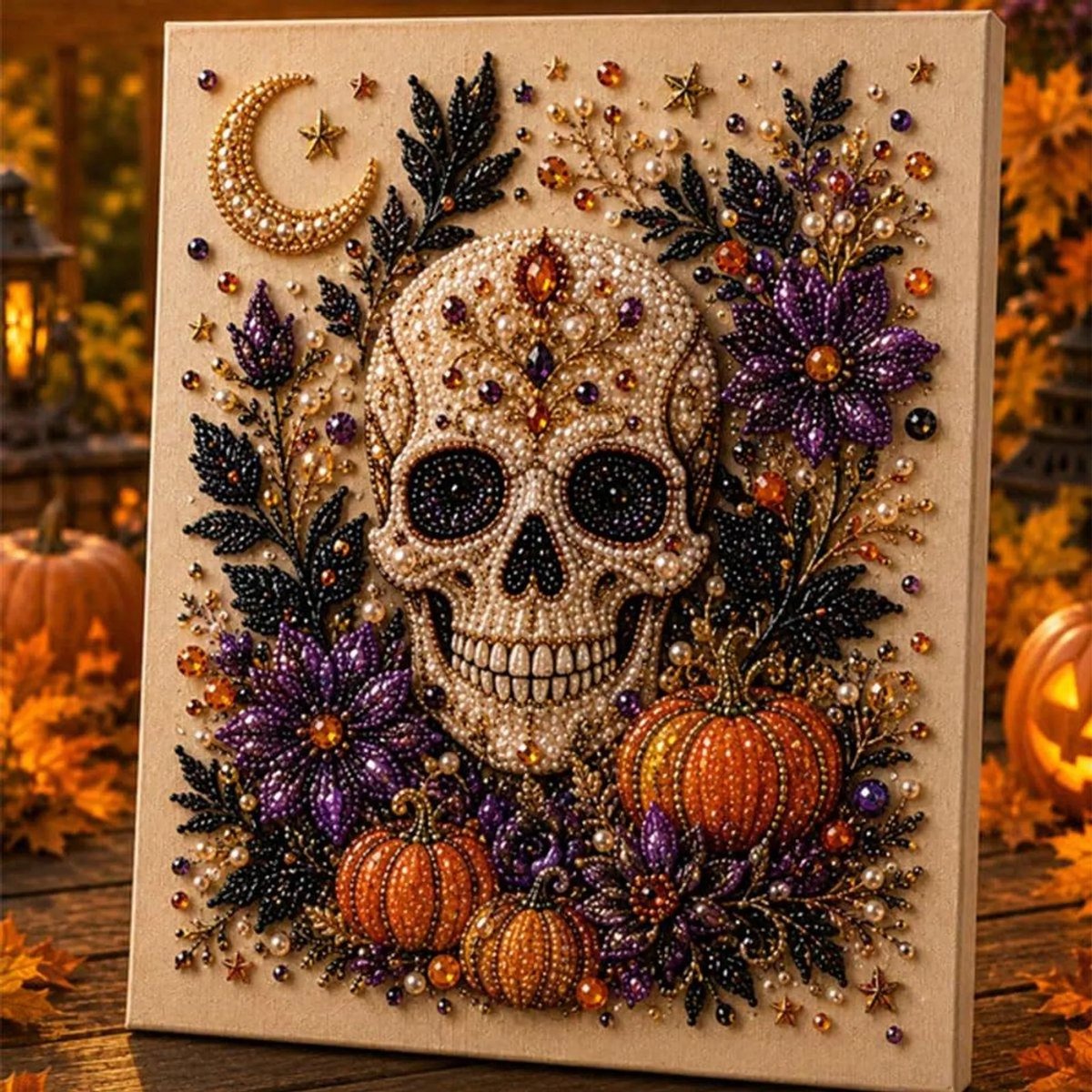 Casalora® Halloween Parel Diamond Painting – DIY 3D Spook Kunstwerk – Ronde Halloween Decoratie op Canvas – Creatieve Hobby voor Volwassenen – Halloween Wanddecoratie – 20 × 20 cm