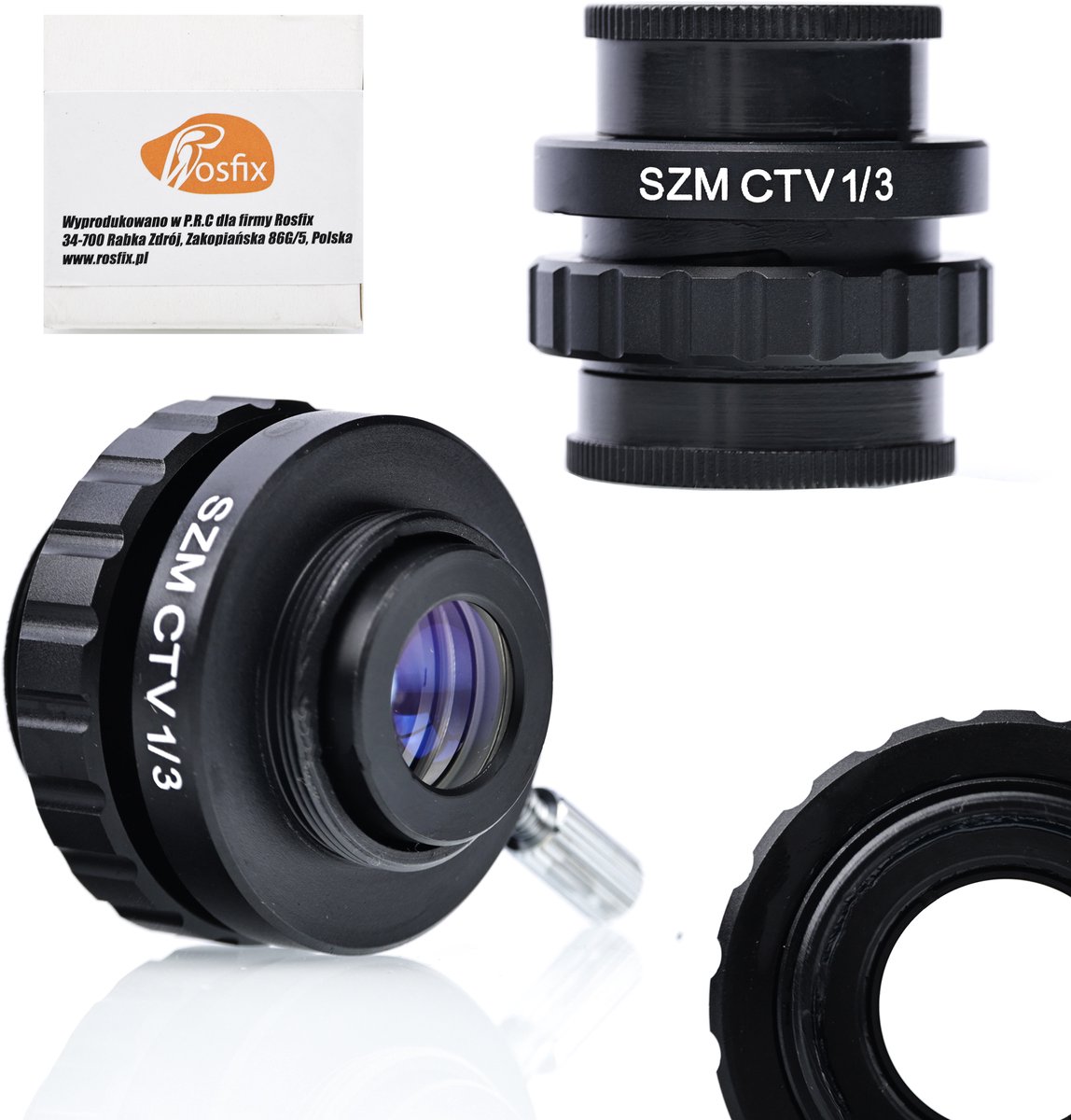 Rosfix Adapter 1/3 CTV - Vergroting 0,3x - Montage Ø27,7mm Microscoop, C‑Mount Ø25mm