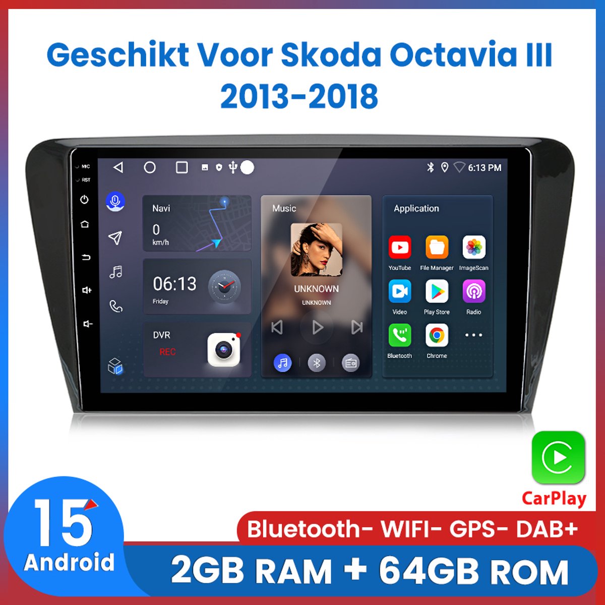 Awesafe Autoradio - Geschikt Voor Skoda Octavia III 2013 t/m 2018 - Ram 2GB + Rom 64GB 4Core - 10.1 inch Android 15.0 CarPlay Autoradio - Draadloos CarPlay & Android Auto - Bluetooth & WiFi - GPS Navigatie RDS FM