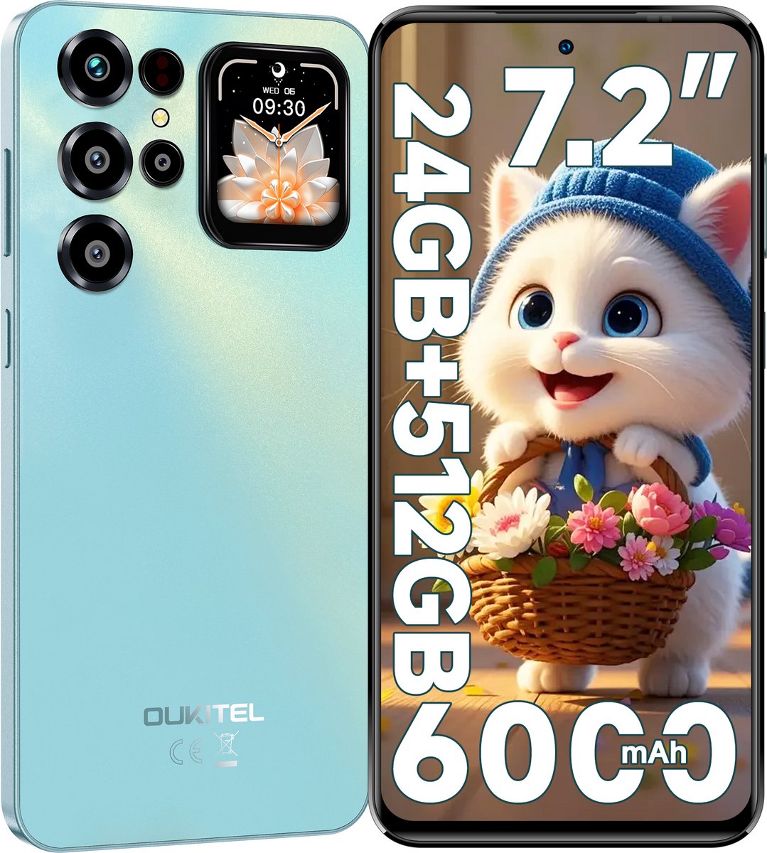 OUKITEL C68 Plus Smartphone 5G-24GB RAM-512 GB Opslag-6000 mAh Accu-Android 15-Dubbel Beeldscherm