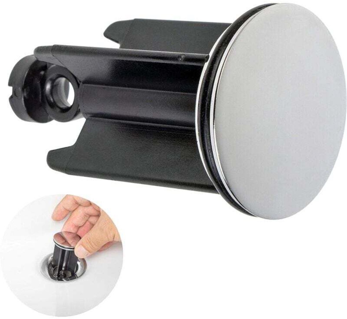 Universele wastafelstop, 40 mm diameter, verchroomd, messing, met rubberen afdichtingsring, in hoogte verstelbaar, roestvrij en waterdicht.