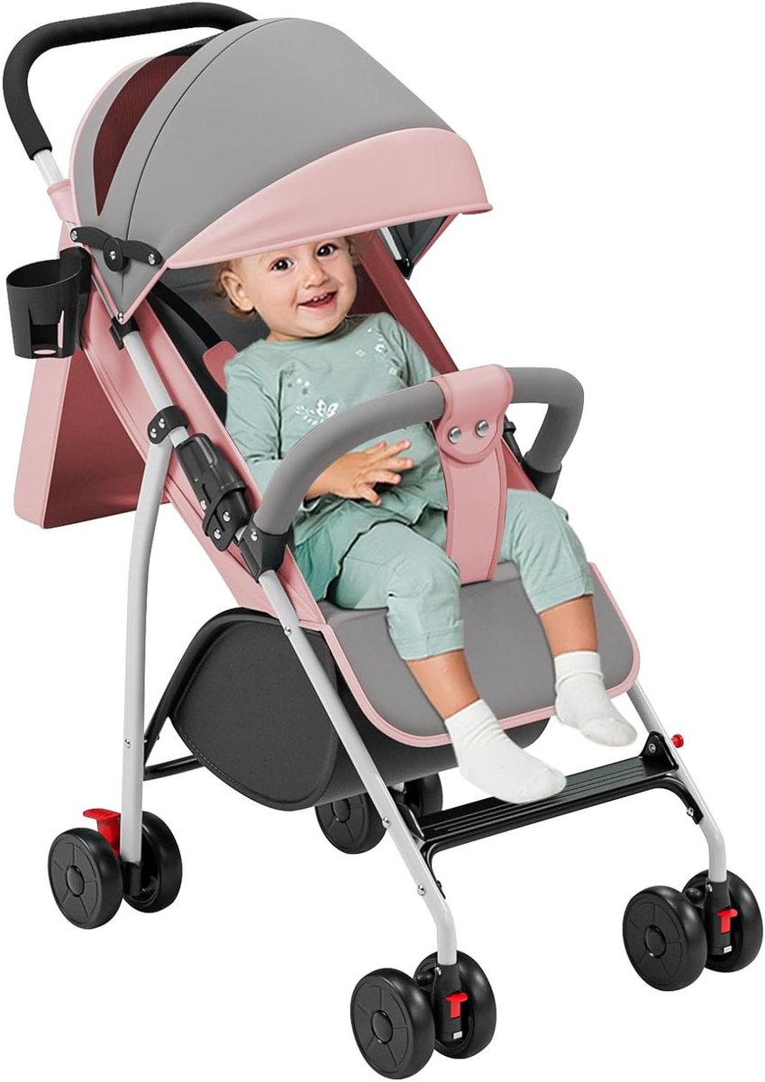 Kinderwagen - Babybuggy Reiswieg - Veilig Vervoer - Verstelbare Rugleuning - 47 x 72 x 97 cm - Roze