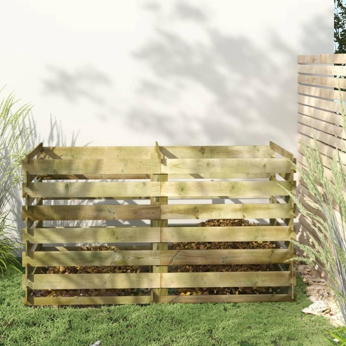 Compostbak Hout - Compostcontainer Tuin - Tuinafval Verwerken - Lamellenontwerp Luchtcirculatie - 180 x 90 x 90 cm - Houtkleur