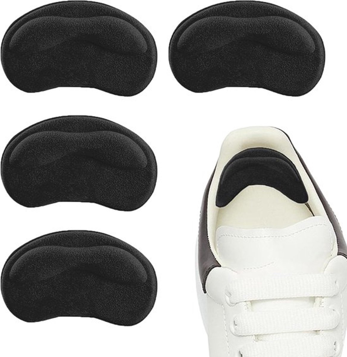 Set van 4 hielinlegzolen - Antislip hielkussentjes - Antislip hielkussentjes voor dames - Geschikt voor hoge hakken, hardloopschoenen, enz. - Zwart