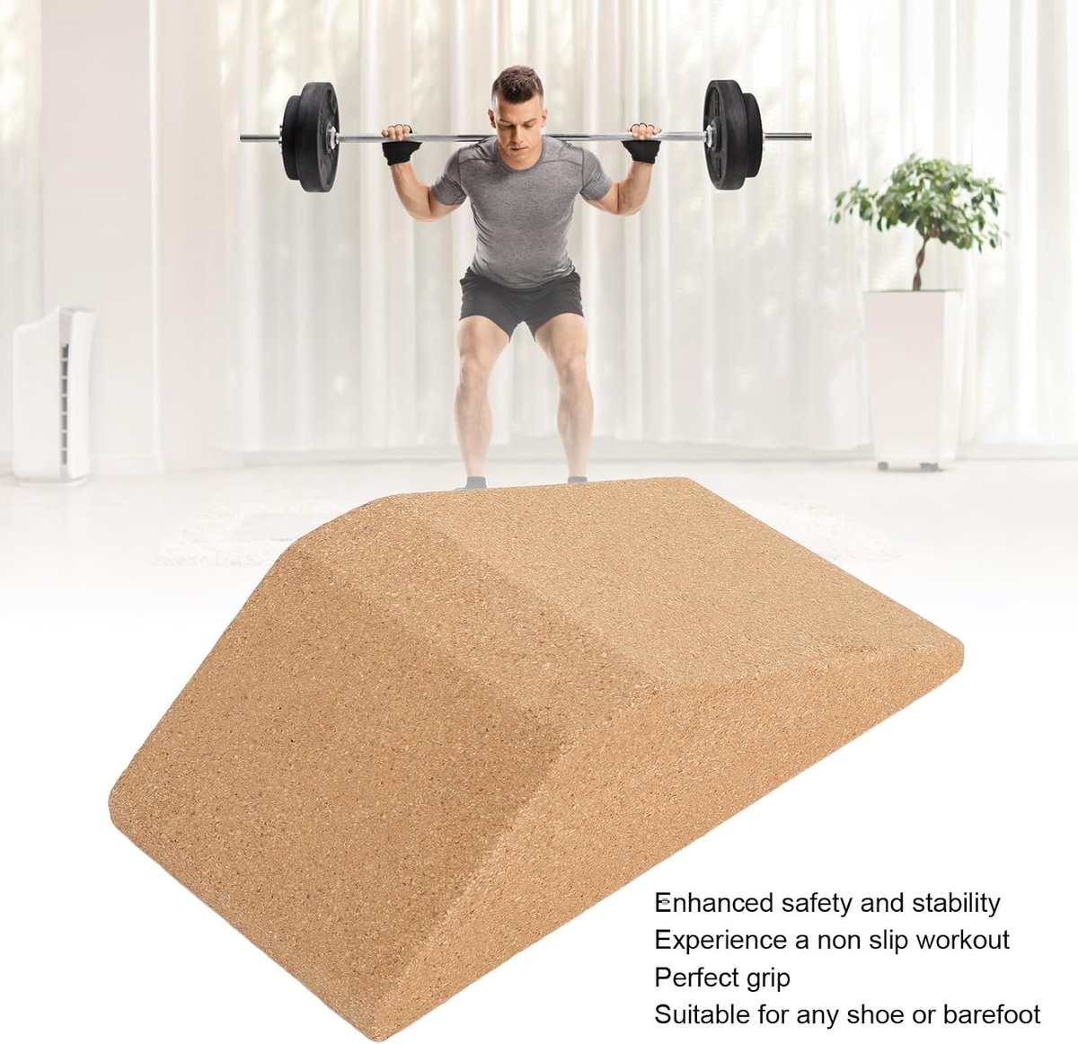 Kurken Squat Wig - Beenrekblok Krachtblok - Krachttraining Oefeningen - Antislip Oppervlak - 23 x 12 x 6 cm