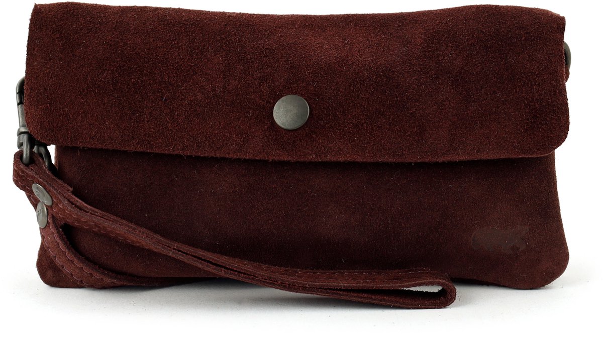 Bear Design Lydia Suede Leren Clutch Mini Schoudertasje - Bordeaux Rood