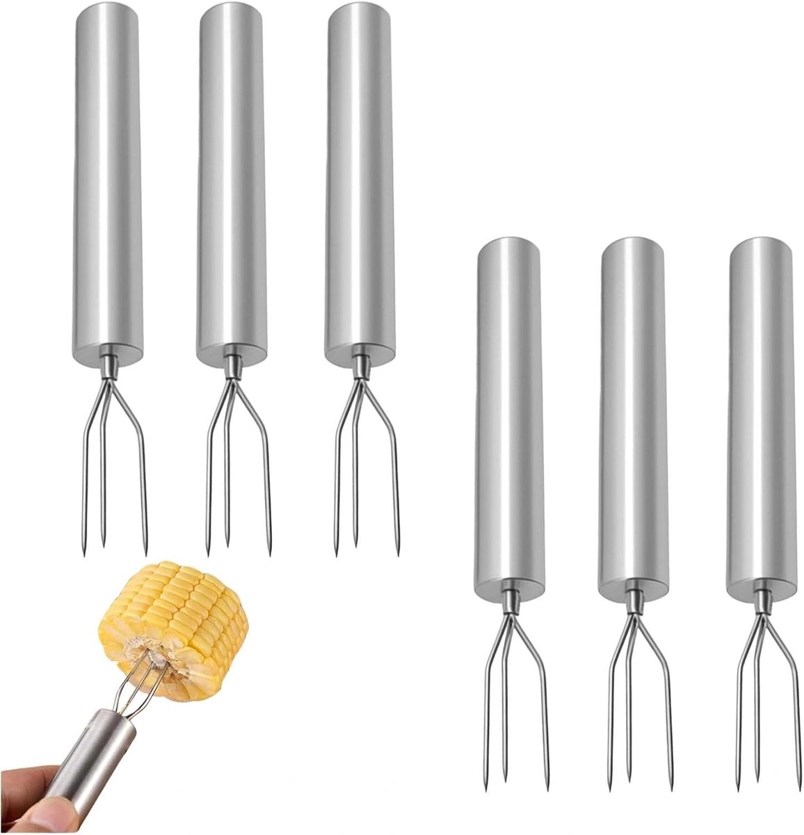 Aardappelvork met Beschermkap - Zilver - 14 cm - Roestvrij Staal - Voor Barbecue en Keuken