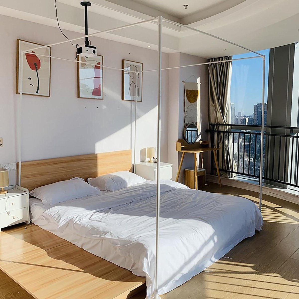 Hemelbed Frame - Muggennet Frame - Slaapkamer Decoratie - Verstevigde Koppelingen - 150x200 cm - Wit