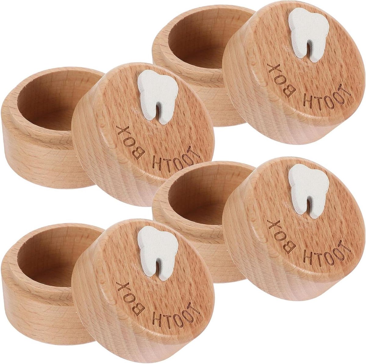 Houten Bewaardoos - Souvenirbox Melktanden - Aandenkens Bewaren - Gelabelde Vakjes - 4 Stuks - Khaki