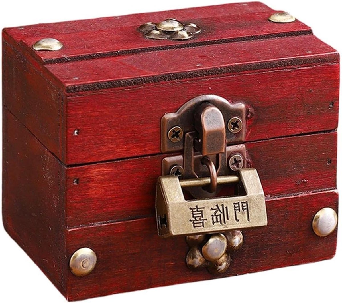 Houten Opbergkist - Organizer Koffer Aandenkenhouder - Decoratieve Opslag - Messing Slot Bescherming - 9 x 6 x 6.5 cm