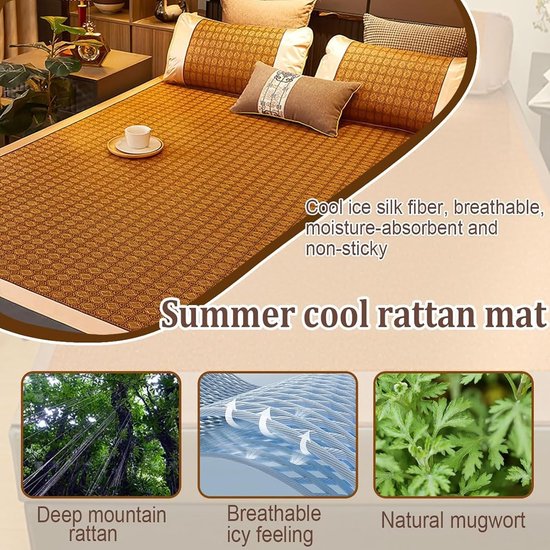 Zomerse Bedmat - Verkoelende Mat - Koel Slapen - Handgemaakt Bamboe - 200 x 220 cm - N.v.t. — afbeelding 4