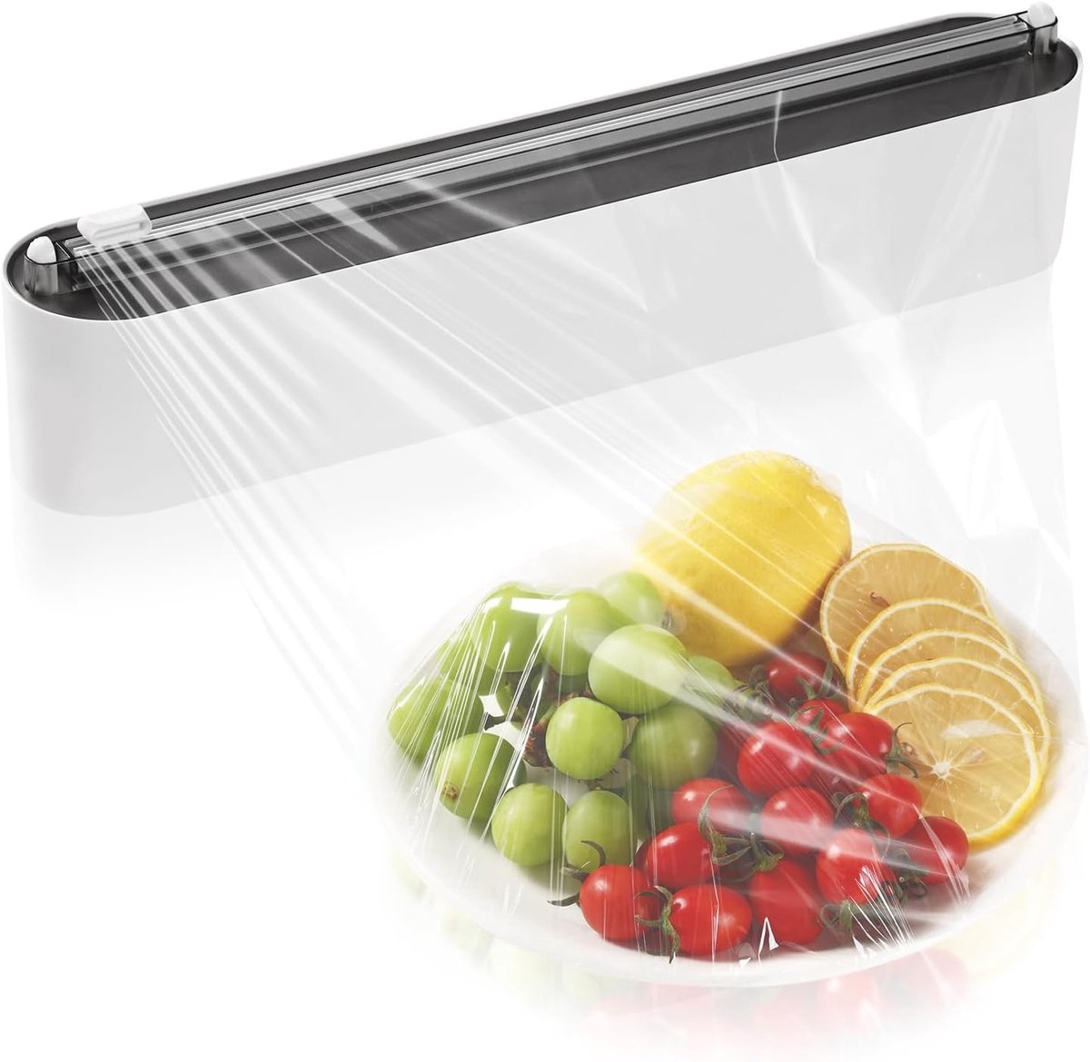 Foliehouder - Wit - 36,5 x 8,5 x 6 cm - Plastic met Doorschijnend Deksel - Voor Keuken en Huishoudfolie