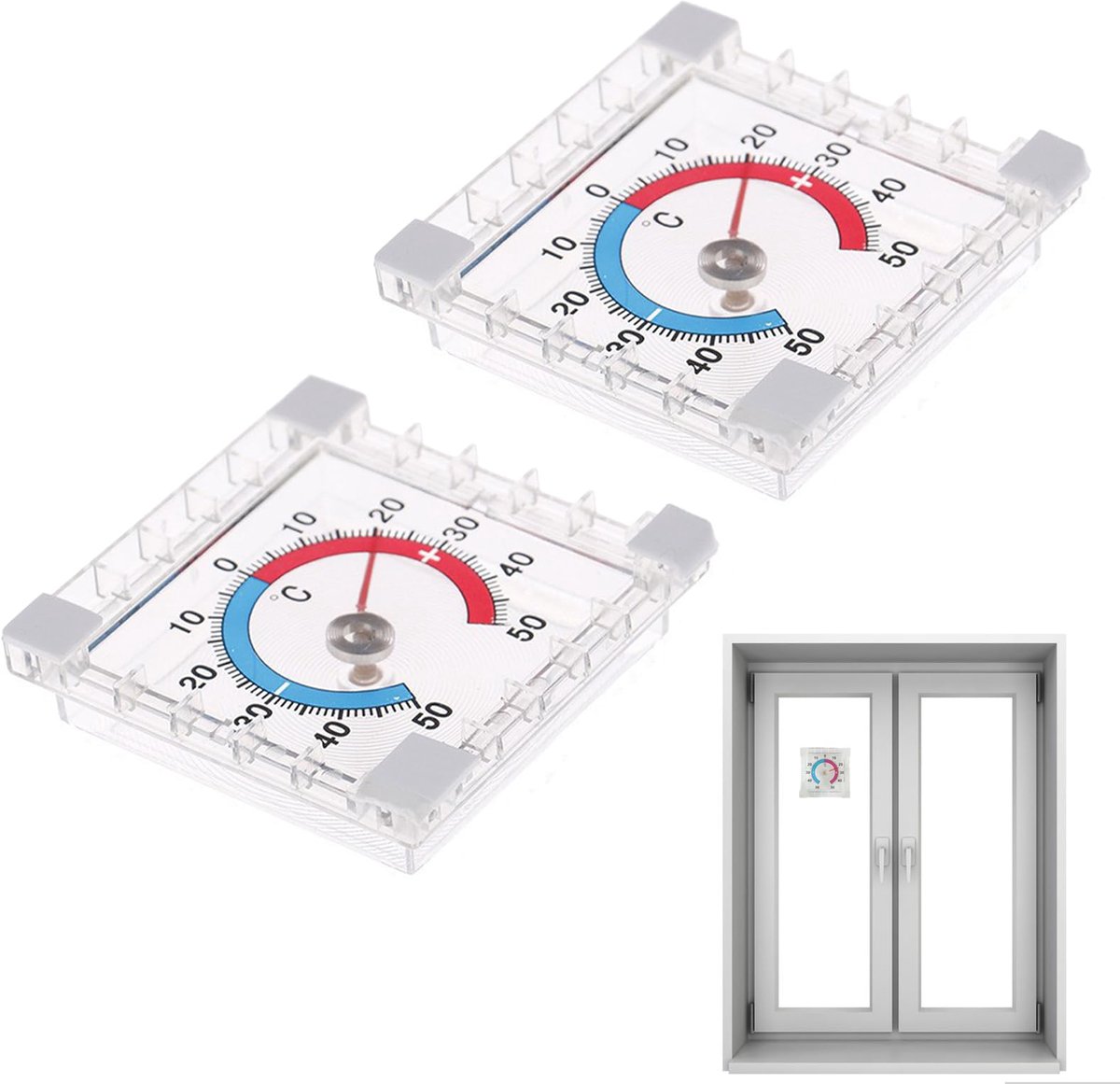 2 Stuks Digitale Buitenthermometer, Zelfklevend voor Raam, Weerbestendig (7,5 x 7,5 cm)