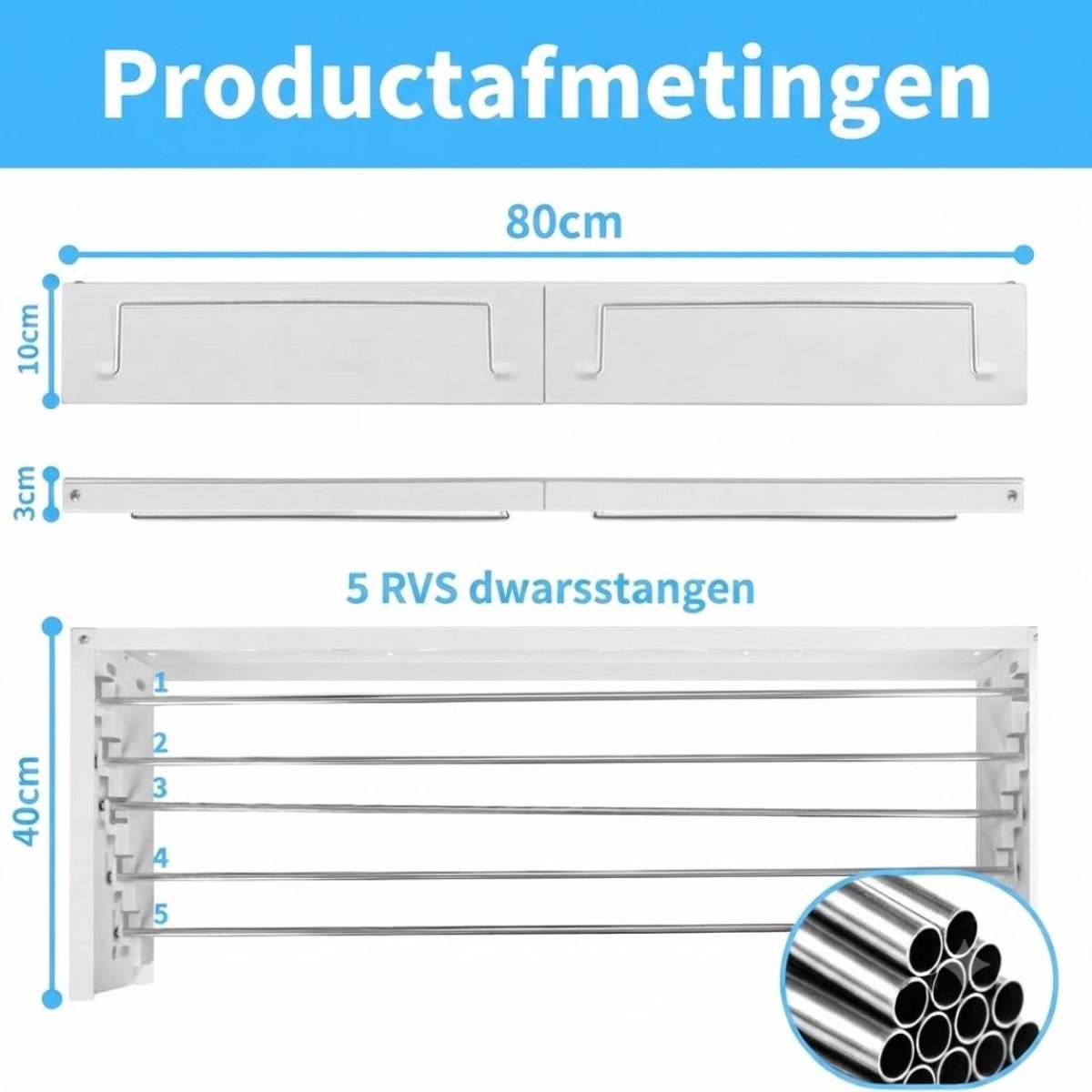 SP® Wanddroogrek - Wasrek - Ophangbaar - Wit - 40cm x 80cm x 10cm