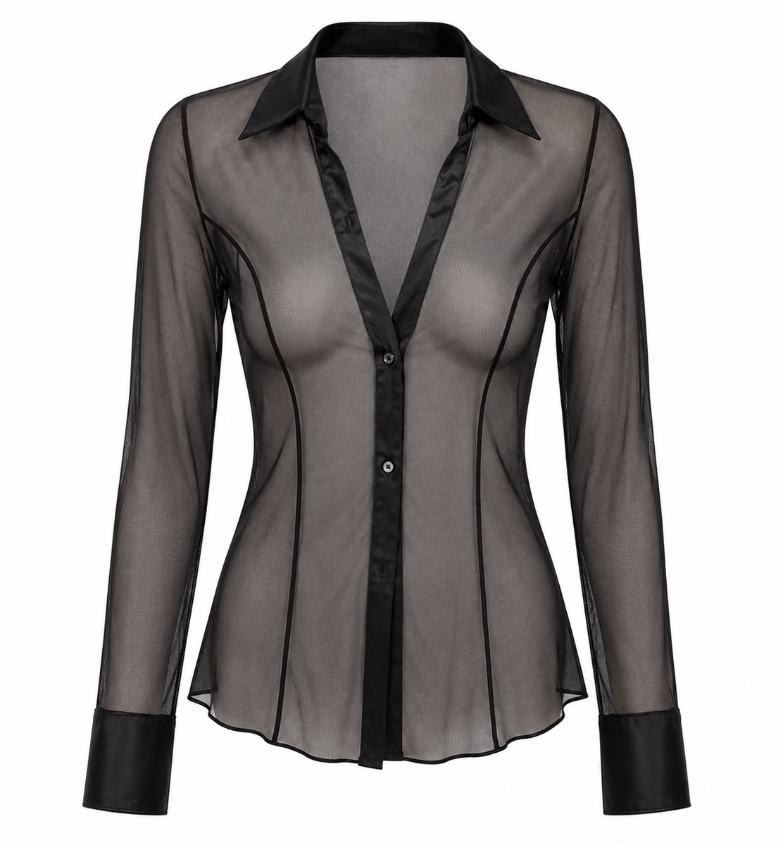 Dames Doorschijnende Mesh Blouse – Zwart – Lingerie