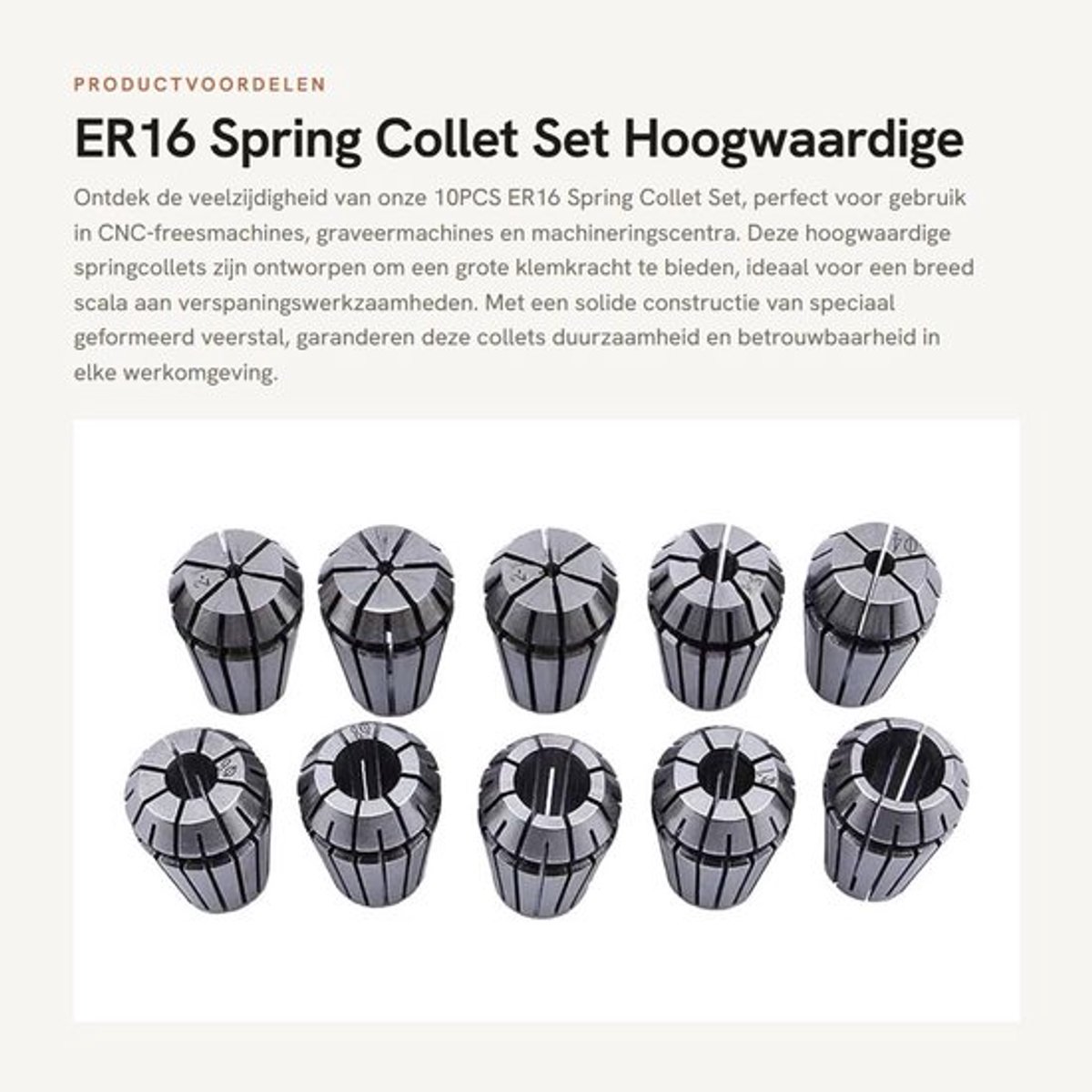 Spring Collet Set 10PCS - Hoge Klemkracht - Precisie Gegrond - Zelfontgrendelend - Geschikt voor CNC Machines - Roestvrij Staal