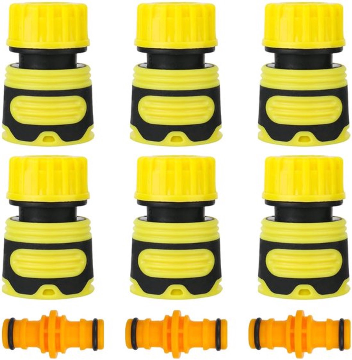 Slangkoppelingsset, 6 stuks slangverbinders, 1/2 inch + 3 stuks dubbele stekker slangaansluiting, slangkoppeling voor slangverlenging, slangaansluiting 13 mm, voor familie en tuin