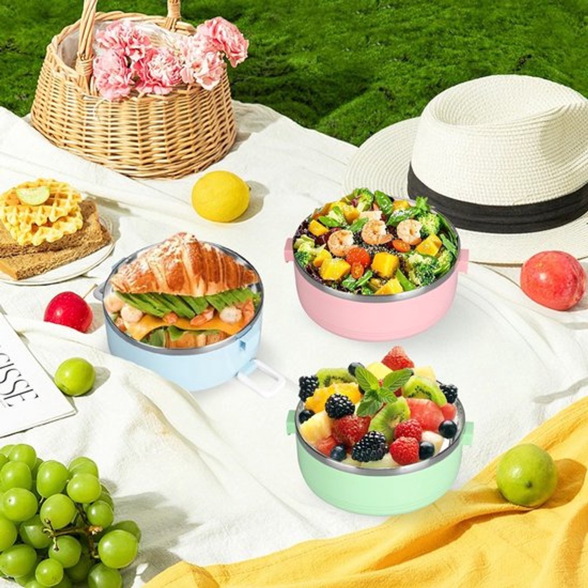 Lunchbox 1000 ml - Roestvrij Staal 304 - Thermolunchtrommel - Stapelbaar - Lekvrij - Draagbaar voor School/Outdoor - Bento Box