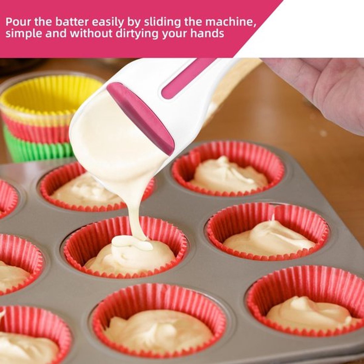 Batter Divider - Eénhandige Portionering - Cupcake/Muffin Dispenser - Precisie Maatbeker - Nylon/Silicone - Afmetingen 19,5 x 6 x 3,8 cm - Deegschep