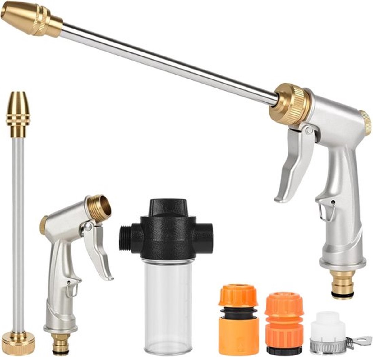 SnelShoppen - Garden Hand Shower - Hoge Druk Spuit voor Tuinslang - Metalen Waterpistool voor Tuinirrigatie, Auto Wassen en Huisdier Douche - Inclusie