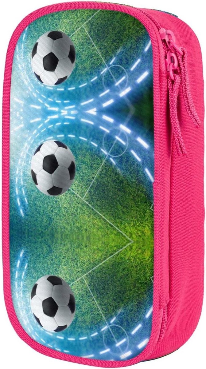 Schooletui Voetbal - Pennenzak Organizer - Briefpapier Opbergen - 3 Compartimenten - 20.3 x 10 cm - Roze