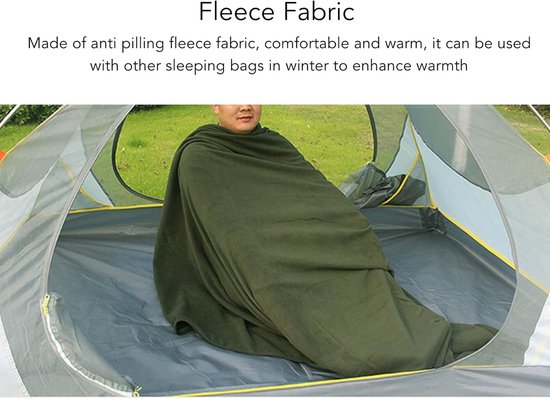 Fleece Slaapzak - Deken Slaapzak - Kamperen en Reizen - Hoge Dichtheid Fleece - 180x150cm - Groen — afbeelding 5