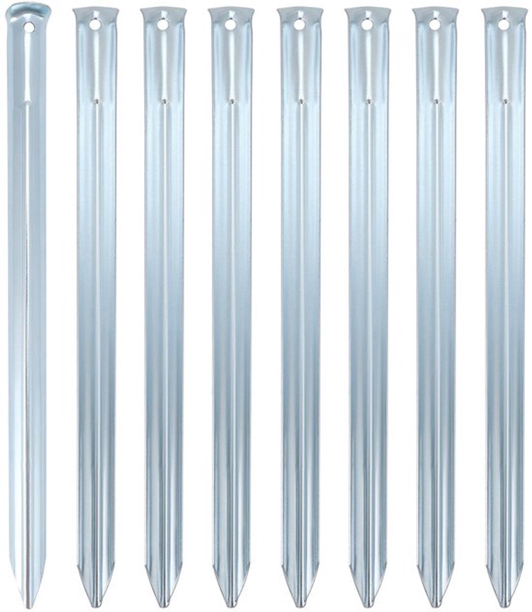 QWORK® 8x metalen haringen 30 x 2 cm - halfronde robuuste haringen voor kamperen en buiten - ideaal voor normale grond - met gat voor haringtrekkers