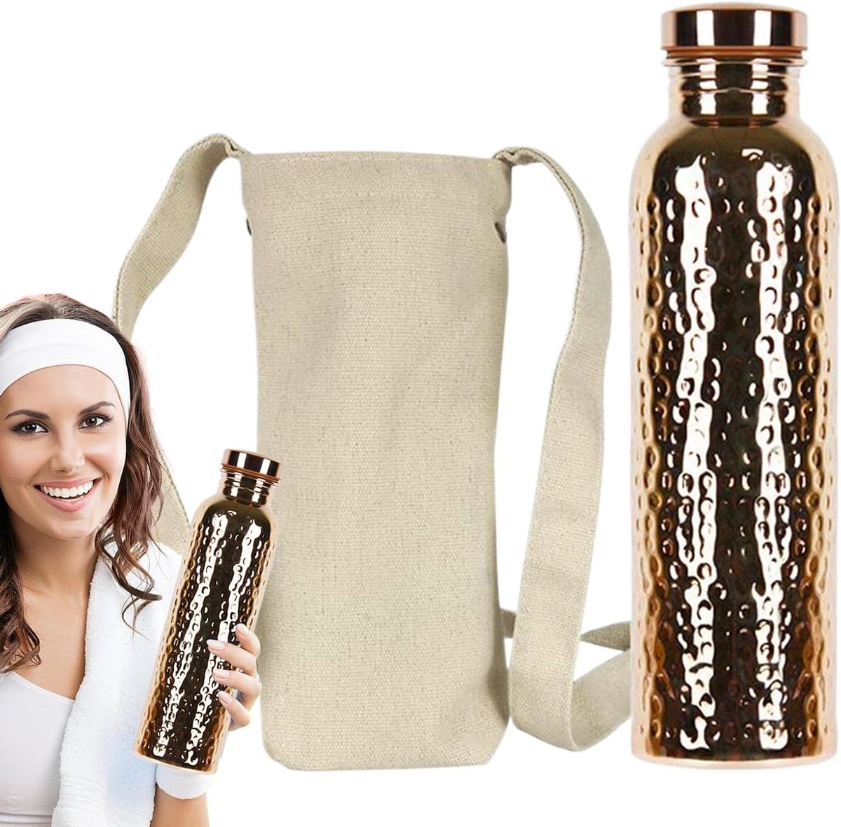 Koperen Waterfles - Drinkbeker - Dagelijkse Hydratatie - Dubbelwandige Isolatie - 800 ml - Brons
