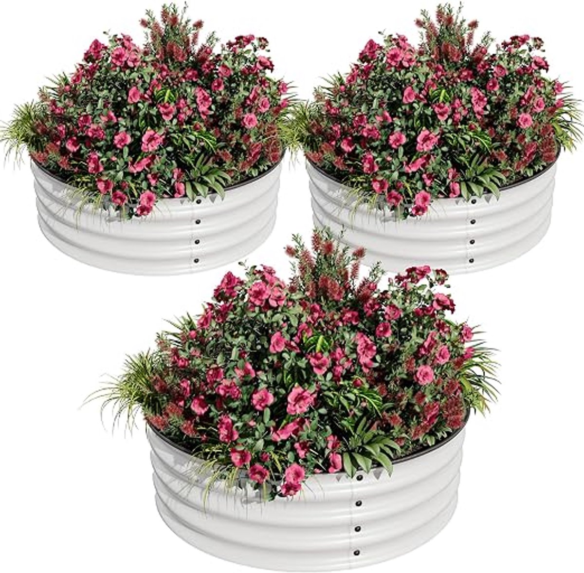 HOERFURIY gegalvaniseerd stalen plantbed set wit, 3 stuks afmeting 2 × 1 FT – metalen verhoogde tuinbak eenvoudig te monteren voor groenten, fruit en bloemen
