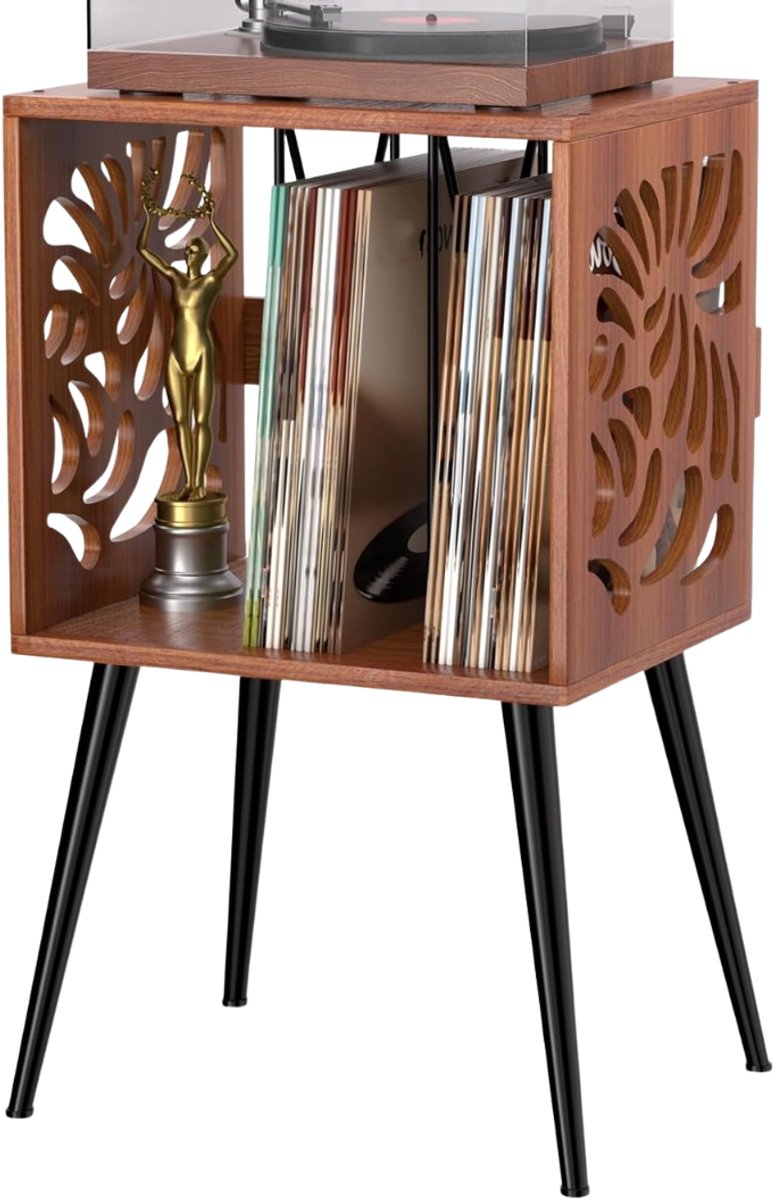 SNJY® Platenspeler Meubel - Platenspeler Kast - LP Houder - Platenhouder - 34D x 43B x 68H cm - Bruin