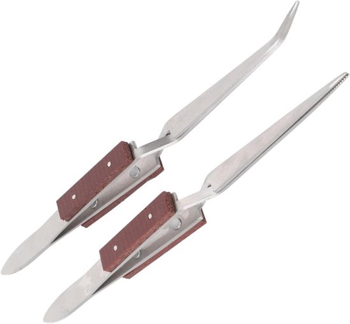 Solderen Pincet Set - Rvs Gebogen en Rechte Pincet met Houten Handvat - Voor Sieraden Maken en Reparatie