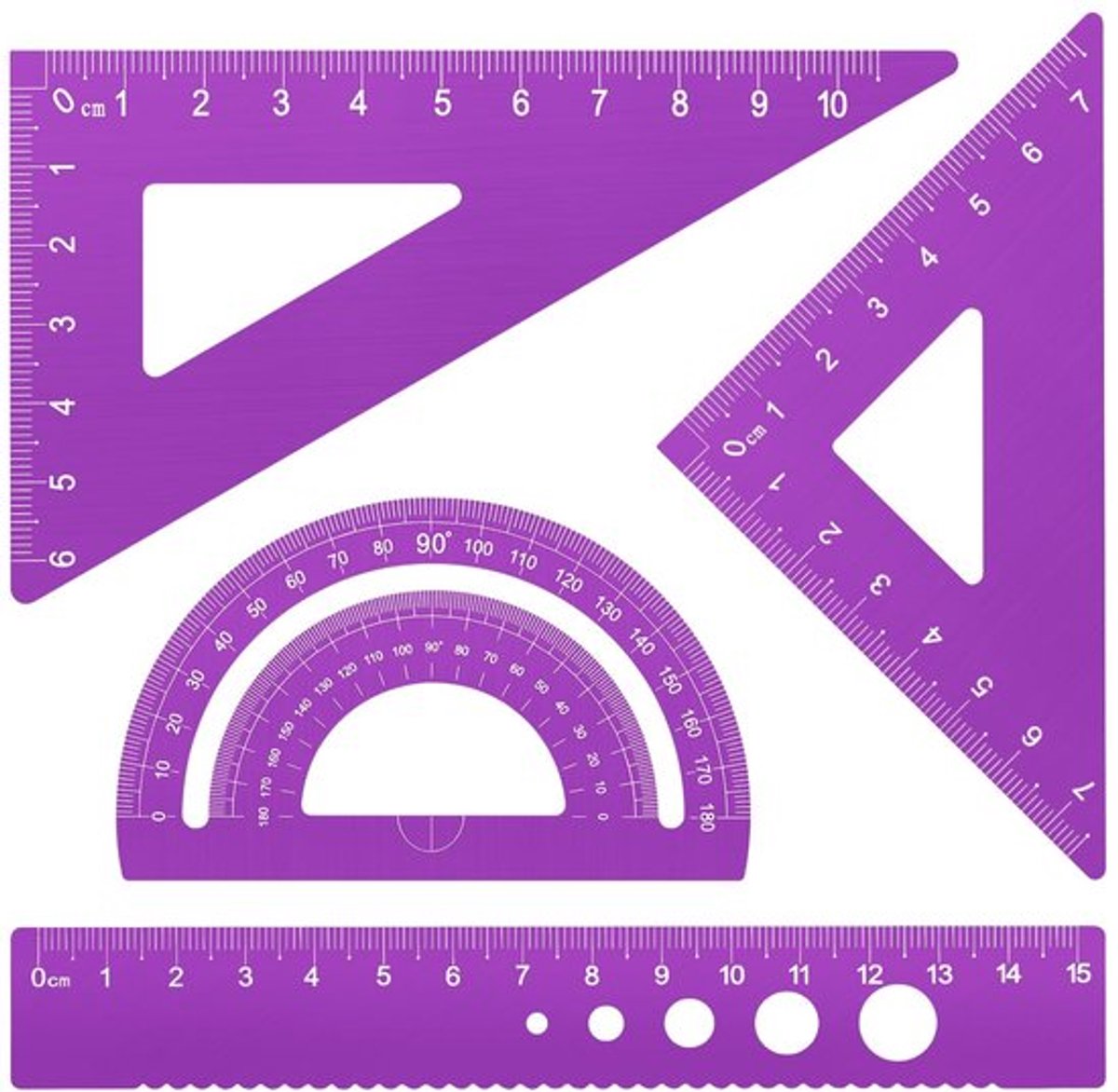 Liniaal 15 cm - Geometrieset - 4-delige Set - Hoekmeter - Driehoek - Robuuste Aluminiumlegering